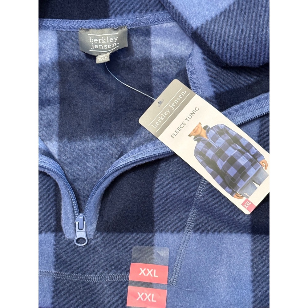 Berkley Jensen Women Plaid Fleece Tunic Quarter Zip Kangaroo Pocket XXL Blue - Picture 3 of 6